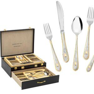 Luxury 72 pc Premium Quality 18/10 Stainless Steel Flatware Set Medallion Design